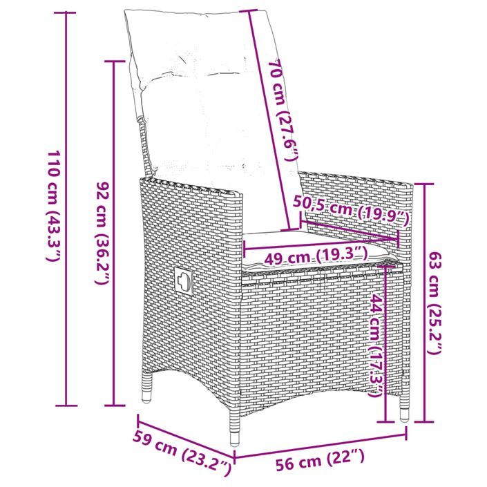 Ensemble à manger de jardin et coussins 9 pcs marron poly rotin - Photo n°8