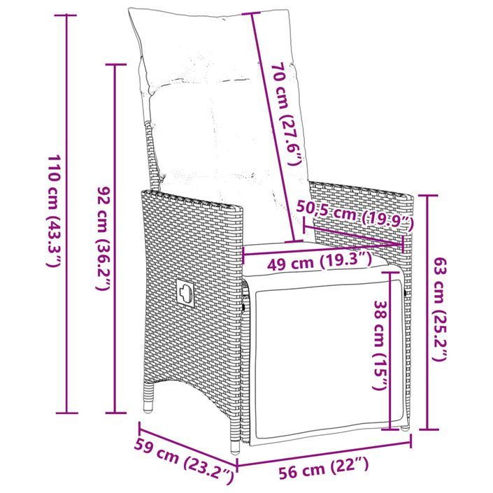 Ensemble à manger de jardin et coussins 9 pcs marron poly rotin - Photo n°11