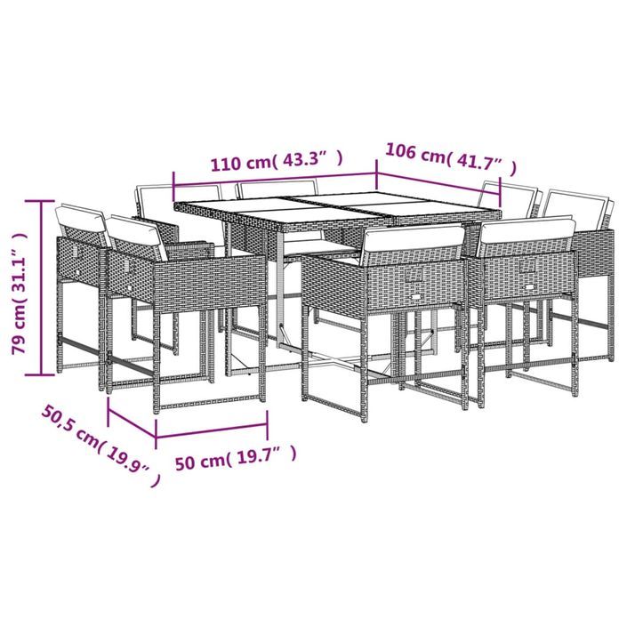 Ensemble à manger de jardin et coussins 9 pcs mélange beige - Photo n°5