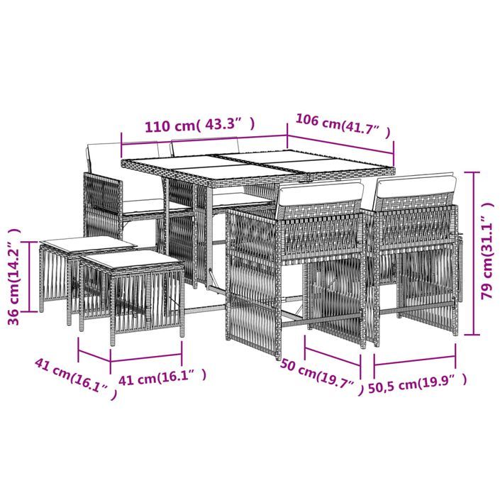 Ensemble à manger de jardin et coussins 9 pcs mélange beige - Photo n°6