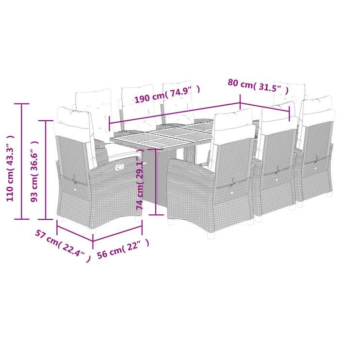 Ensemble à manger de jardin et coussins 9 pcs mélange beige - Photo n°9