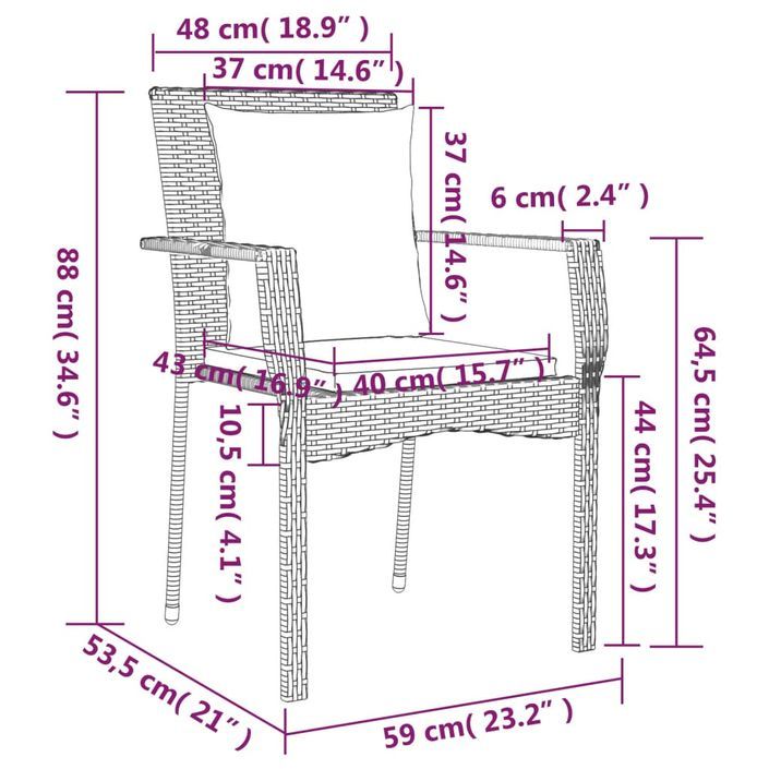 Ensemble à manger jardin et coussins 7 pcs gris rotin - Photo n°10