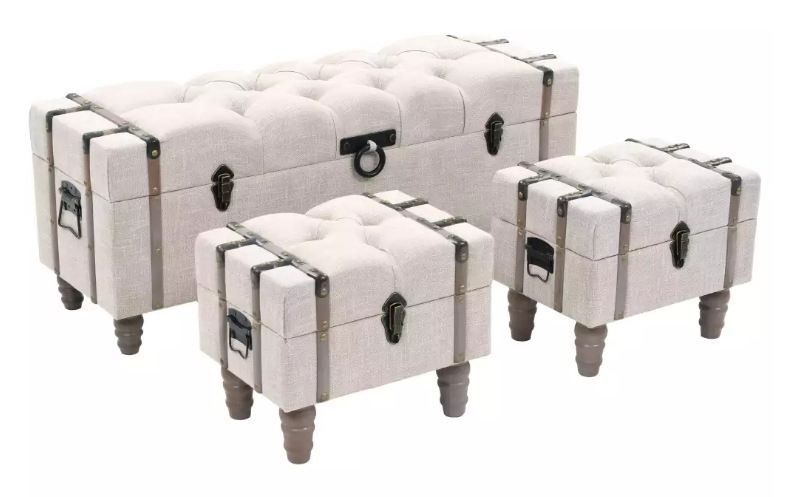 Ensemble banquette capitonnée et poufs avec coffre – Style élégant et fonctionnel - Photo n°1