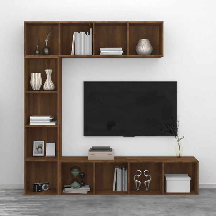 Ensemble bibliothèque/meuble TV 3 pcs Chêne marron 180x30x180cm - Photo n°4