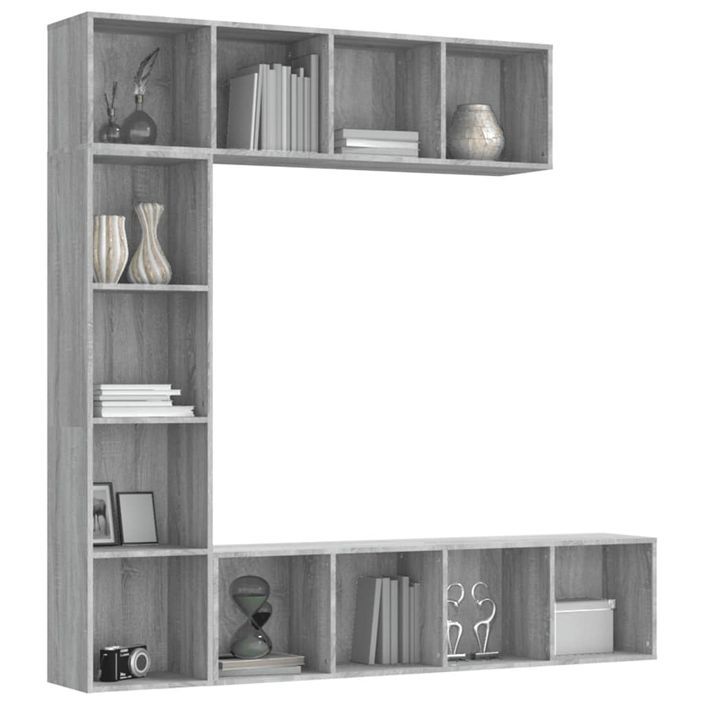 Ensemble bibliothèque/meuble TV 3 pcs Sonoma gris 180x30x180 cm - Photo n°3