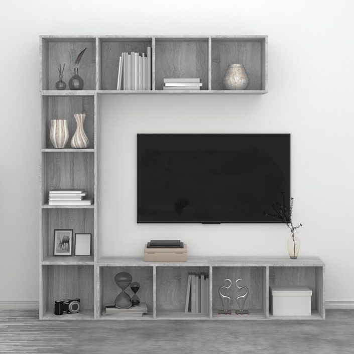 Ensemble bibliothèque/meuble TV 3 pcs Sonoma gris 180x30x180 cm - Photo n°4