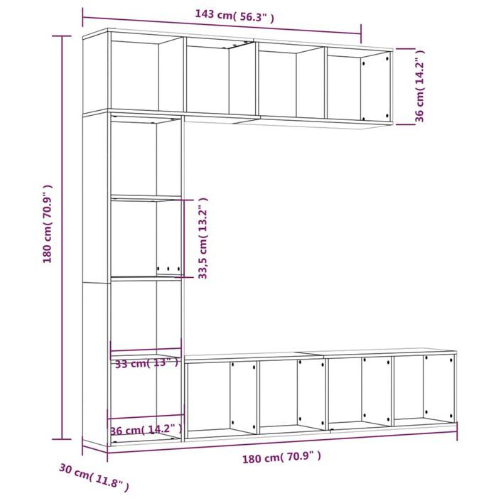 Ensemble bibliothèque/meuble TV 3 pcs Sonoma gris 180x30x180 cm - Photo n°6