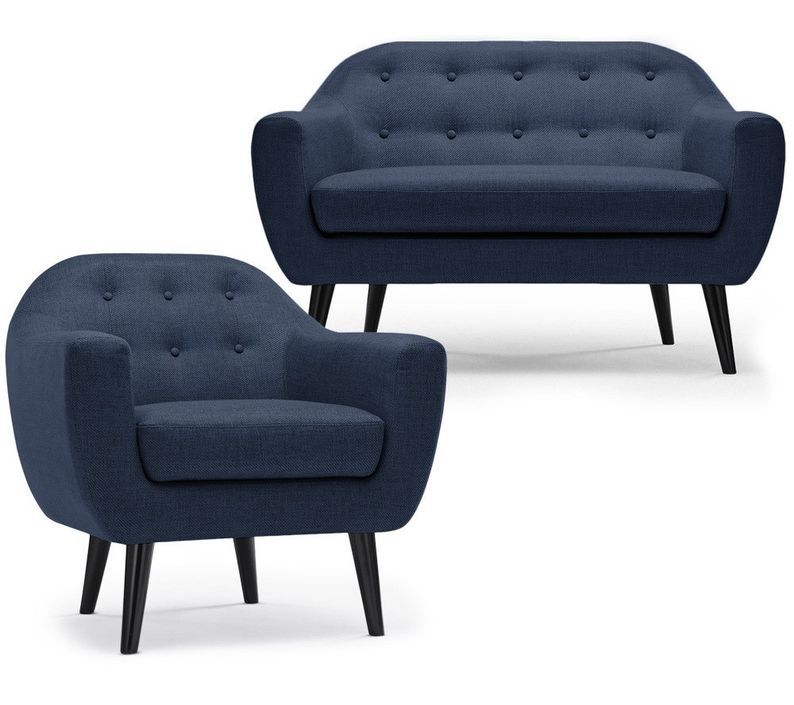 Ensemble canapé et fauteuil 2+1 places tissu bleu Fidelio - Photo n°1