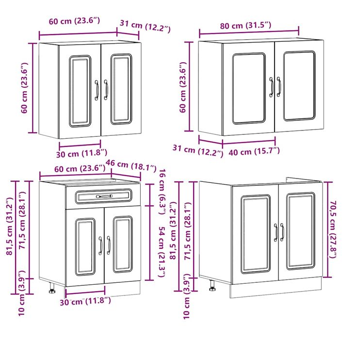 Ensemble d'armoires cuisine 4pcs Kalmar blanc bois d'ingénierie - Photo n°8