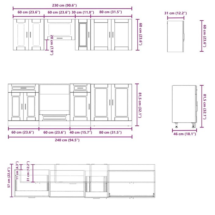 Ensemble d'armoires de cuisine 8 pcs Kalmar bois d'ingénierie - Photo n°7