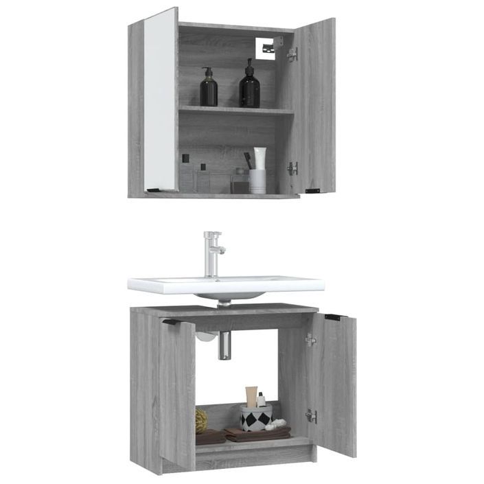 Ensemble d'armoires de salle de bain 2 pcs sonoma gris - Photo n°4