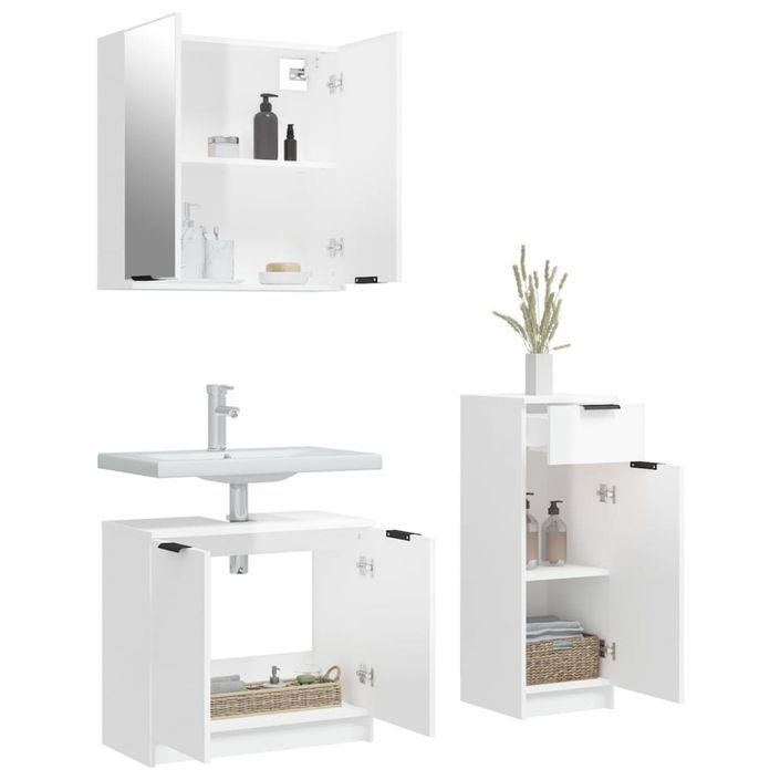 Ensemble d'armoires de salle de bain 3 pcs blanc brillant - Photo n°4