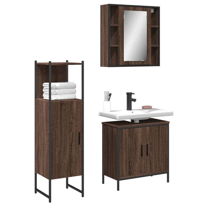 Ensemble d'armoires de salle de bain 3 pcs chêne marron - Photo n°1