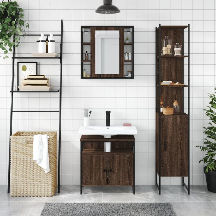 Ensemble d'armoires de salle de bain 3 pcs chêne marron - Photo n°3