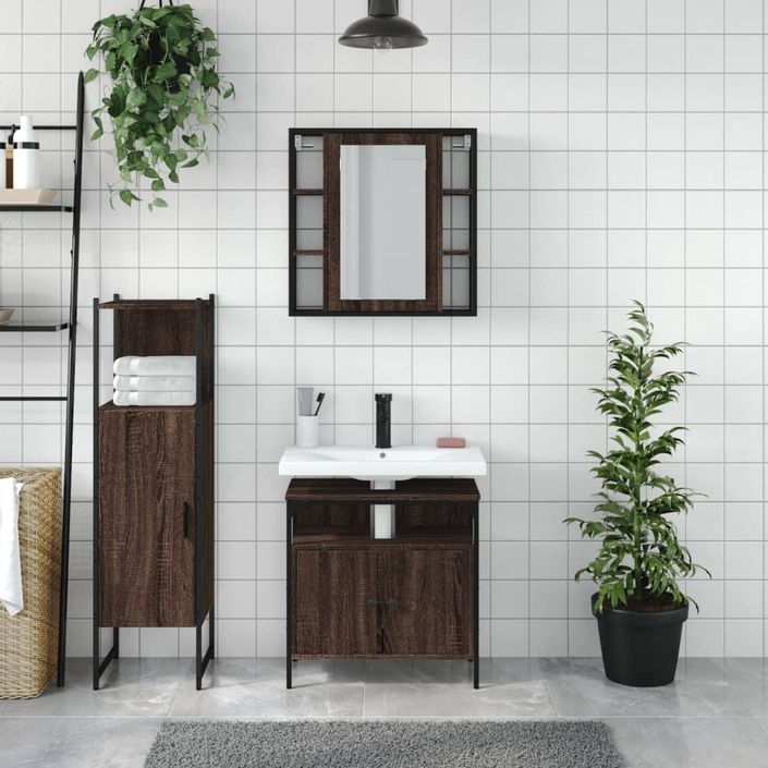 Ensemble d'armoires de salle de bain 3 pcs chêne marron - Photo n°3