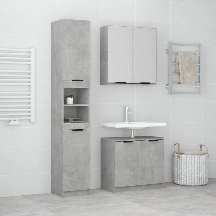 Ensemble d'armoires de salle de bain 3 pcs gris béton - Photo n°1