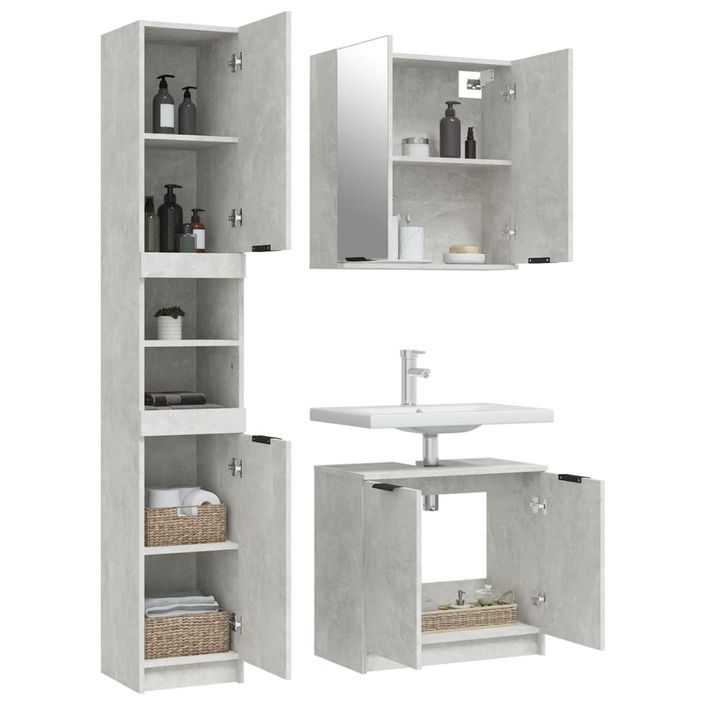 Ensemble d'armoires de salle de bain 3 pcs gris béton - Photo n°4