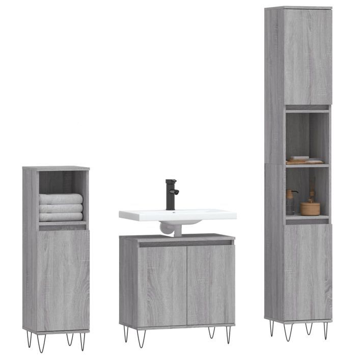 Ensemble d'armoires de salle de bain 3 pcs sonoma gris - Photo n°3