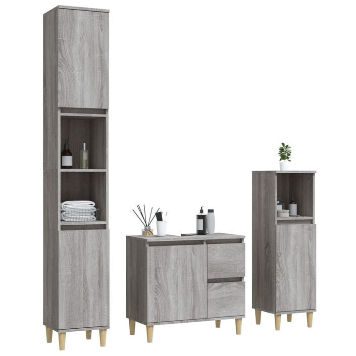 Ensemble d'armoires de salle de bain 3 pcs sonoma gris - Photo n°3