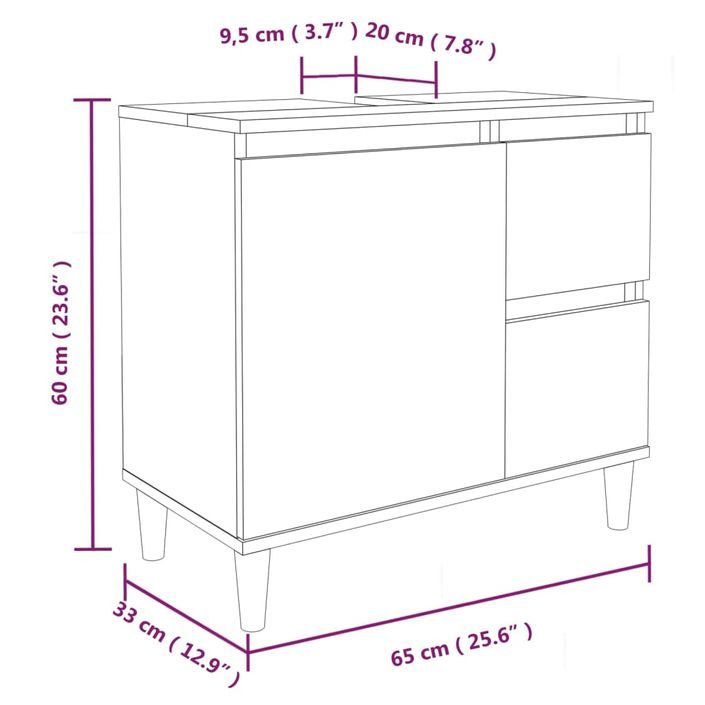 Ensemble d'armoires de salle de bain 3 pcs sonoma gris - Photo n°9