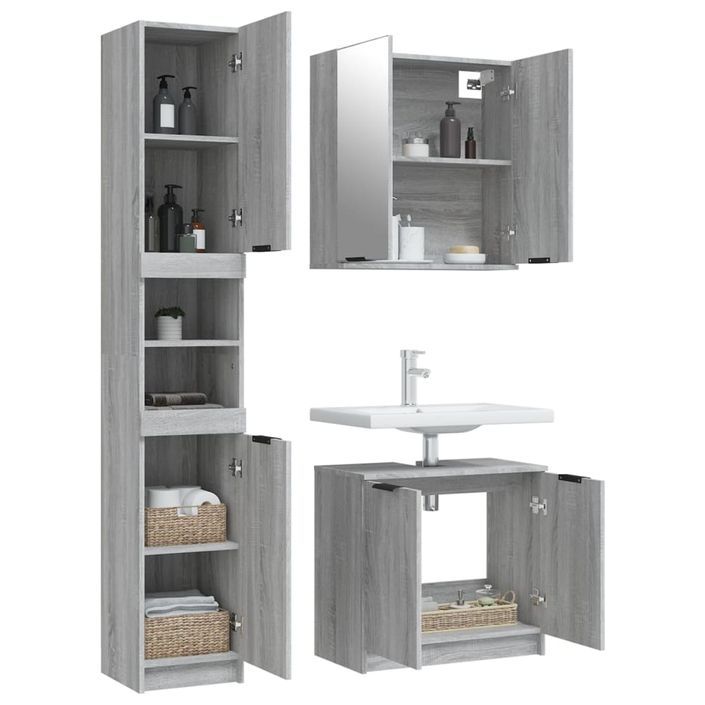 Ensemble d'armoires de salle de bain 3 pcs sonoma gris - Photo n°4