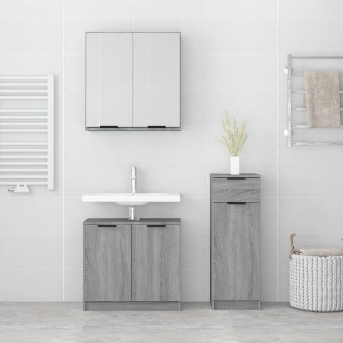 Ensemble d'armoires de salle de bain 3 pcs sonoma gris - Photo n°3