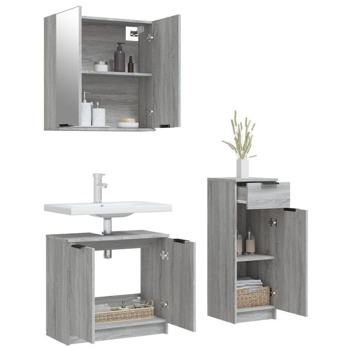 Ensemble d'armoires de salle de bain 3 pcs sonoma gris - Photo n°4