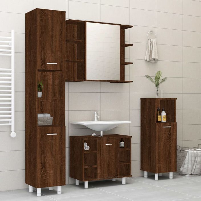 Ensemble d'armoires de salle de bain 4 pcs chêne marron - Photo n°1