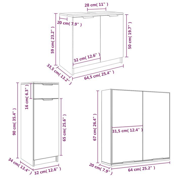 Ensemble d'armoires de salle de bain 4 pcs sonoma gris - Photo n°11