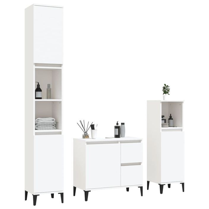 Ensemble d'armoires salle de bain 3 pcs blanc bois d'ingénierie - Photo n°3