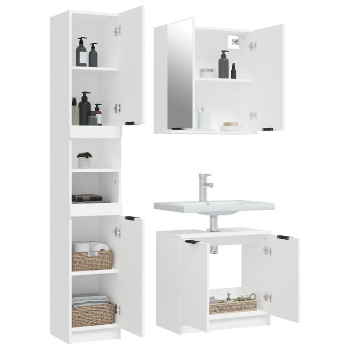 Ensemble d'armoires salle de bain 3 pcs blanc bois d'ingénierie - Photo n°4