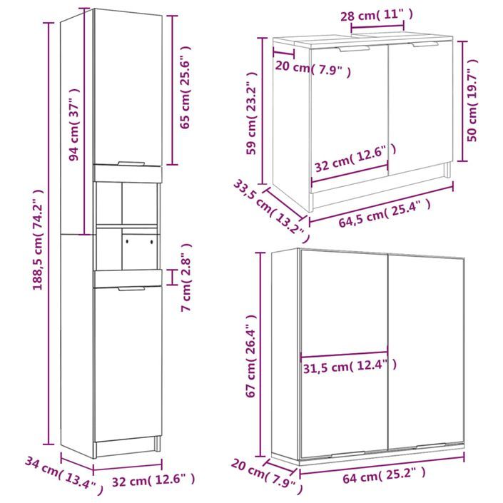 Ensemble d'armoires salle de bain 3 pcs blanc bois d'ingénierie - Photo n°9