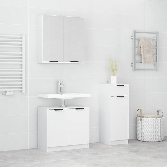 Ensemble d'armoires salle de bain 3 pcs blanc bois d'ingénierie - Photo n°1