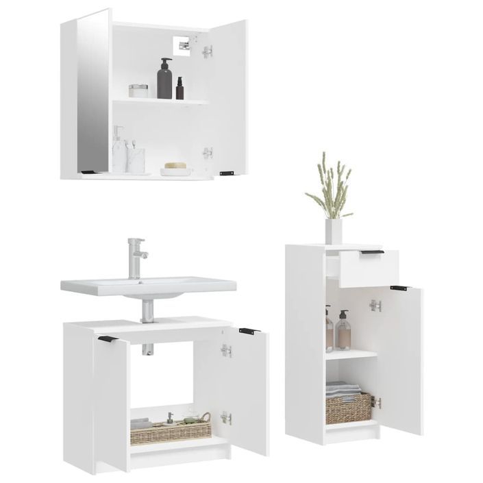 Ensemble d'armoires salle de bain 3 pcs blanc bois d'ingénierie - Photo n°4