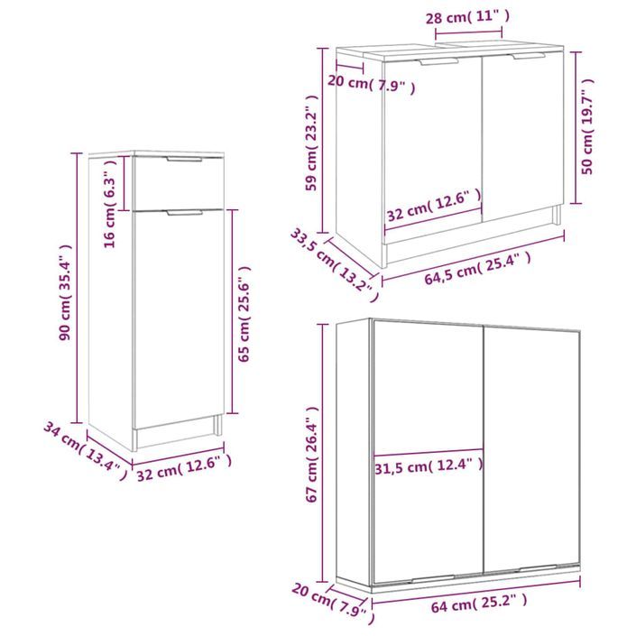 Ensemble d'armoires salle de bain 3 pcs blanc bois d'ingénierie - Photo n°9