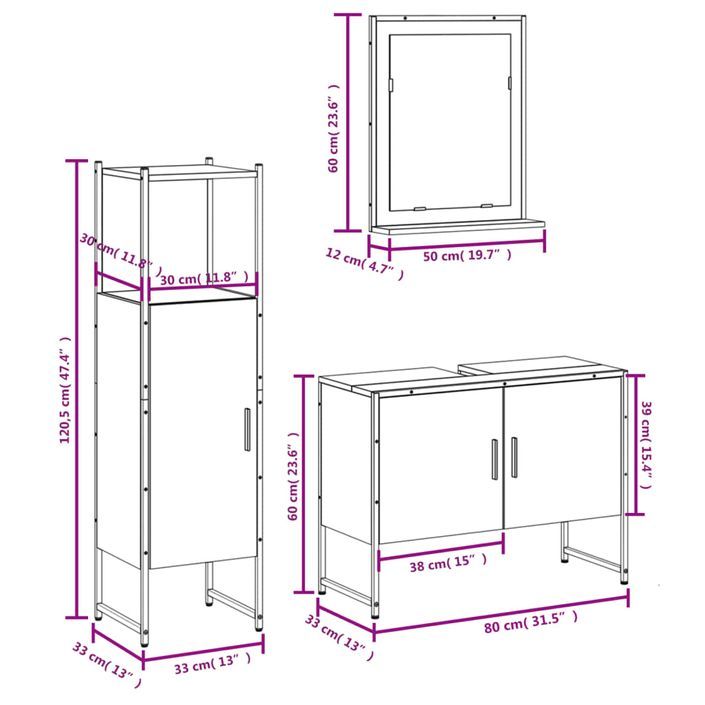 Ensemble d'armoires salle de bain 3 pcs noir bois d'ingénierie - Photo n°12