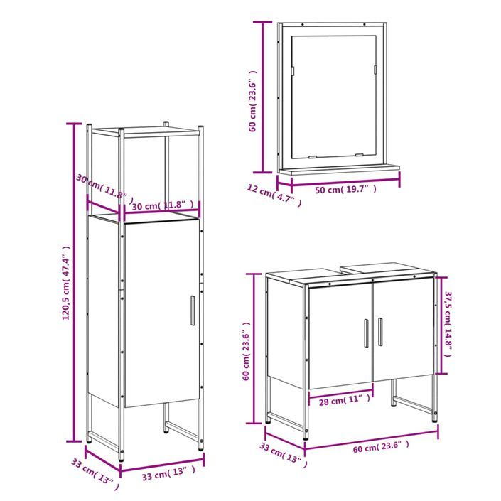 Ensemble d'armoires salle de bain 3 pcs noir bois d'ingénierie - Photo n°12