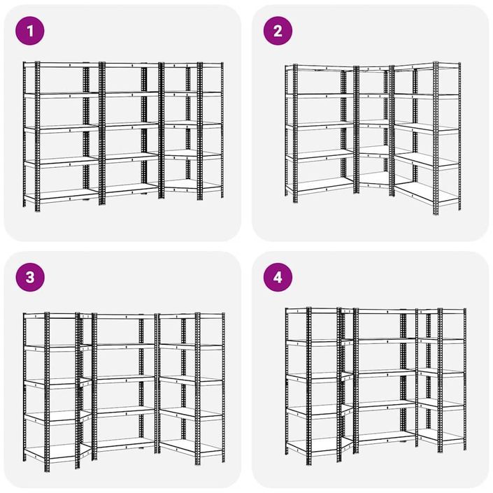 Ensemble d'étagères à 5 niveaux 3 pcs acier bois d'ingénierie - Photo n°7