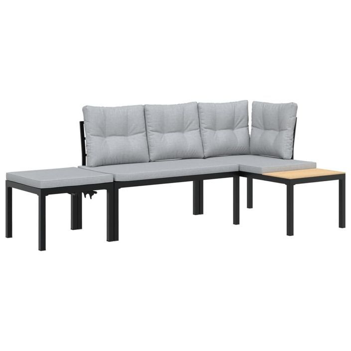 Ensemble de banc de jardin avec coussins 3 pcs noir - Photo n°2