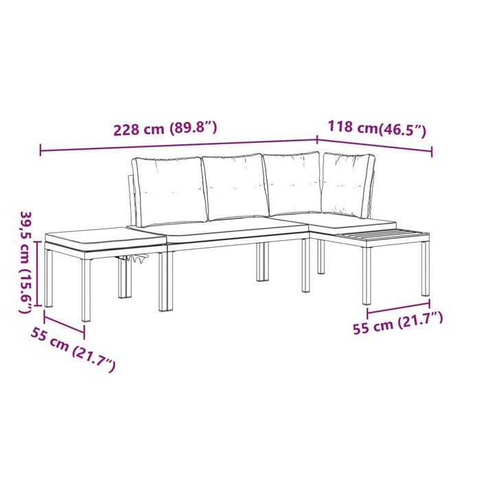 Ensemble de banc de jardin avec coussins 3 pcs noir - Photo n°10