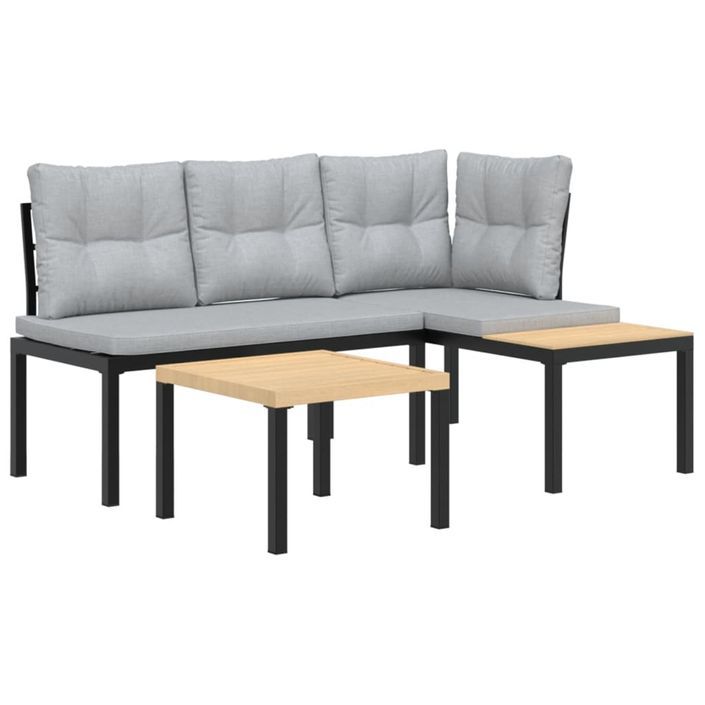 Ensemble de banc de jardin avec coussins 3 pcs noir - Photo n°2