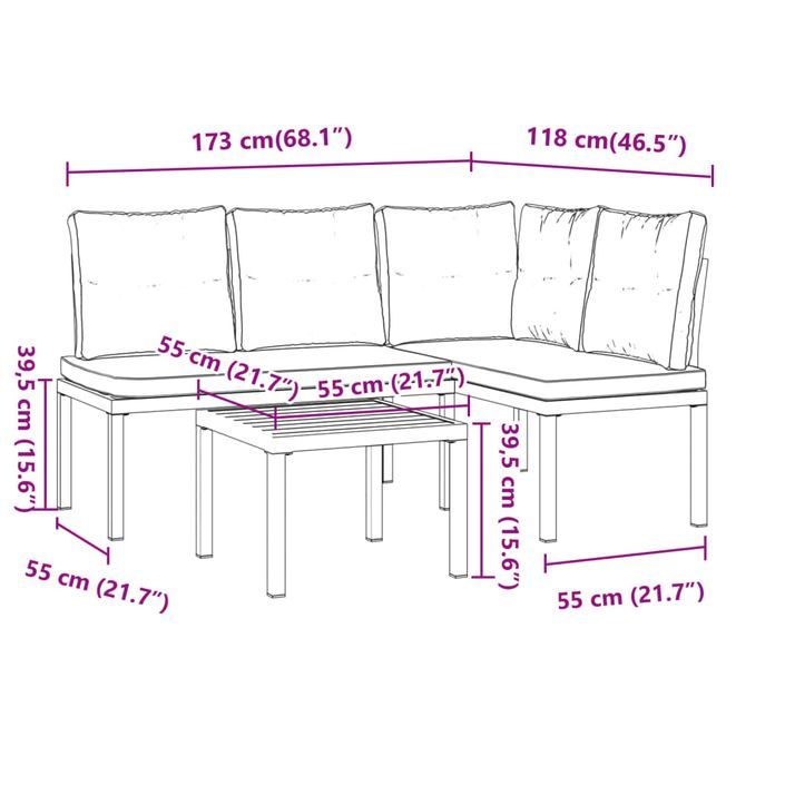 Ensemble de banc de jardin avec coussins 3 pcs noir - Photo n°8