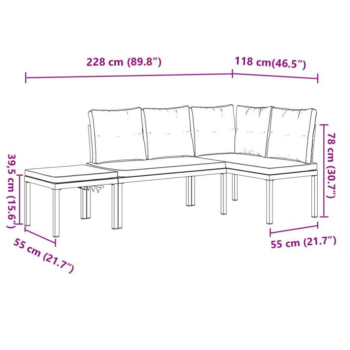 Ensemble de banc de jardin avec coussins 3 pcs noir - Photo n°9