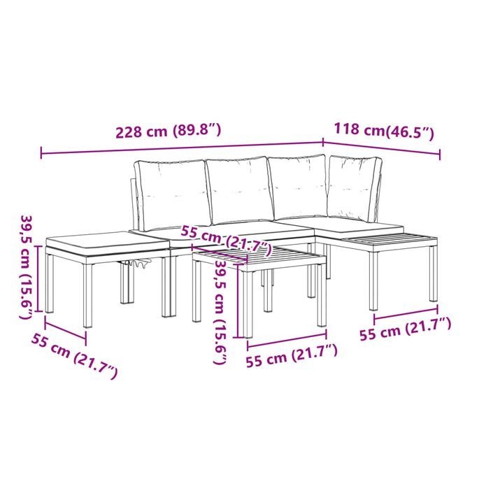 Ensemble de banc de jardin avec coussins 4 pcs noir - Photo n°11