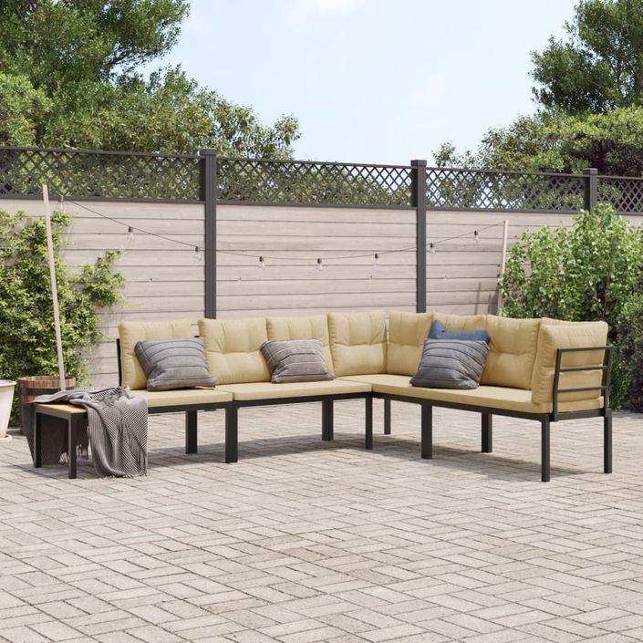 Ensemble de banc de jardin avec coussins 4 pcs noir - Photo n°1