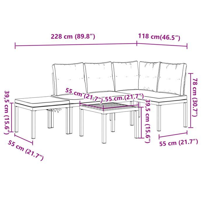 Ensemble de banc de jardin avec coussins 4 pcs noir - Photo n°10