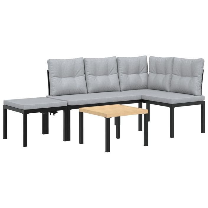 Ensemble de banc de jardin avec coussins 4 pcs noir - Photo n°2