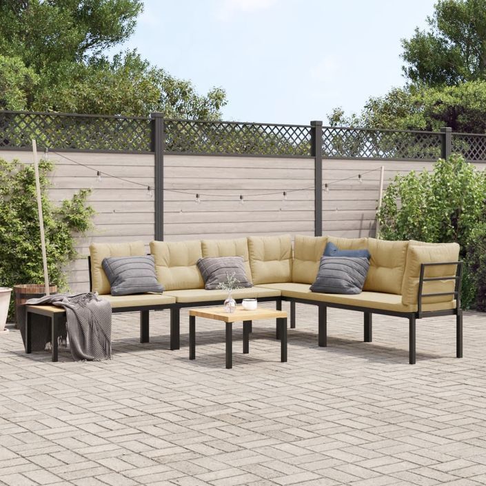 Ensemble de banc de jardin avec coussins 5 pcs noir - Photo n°1