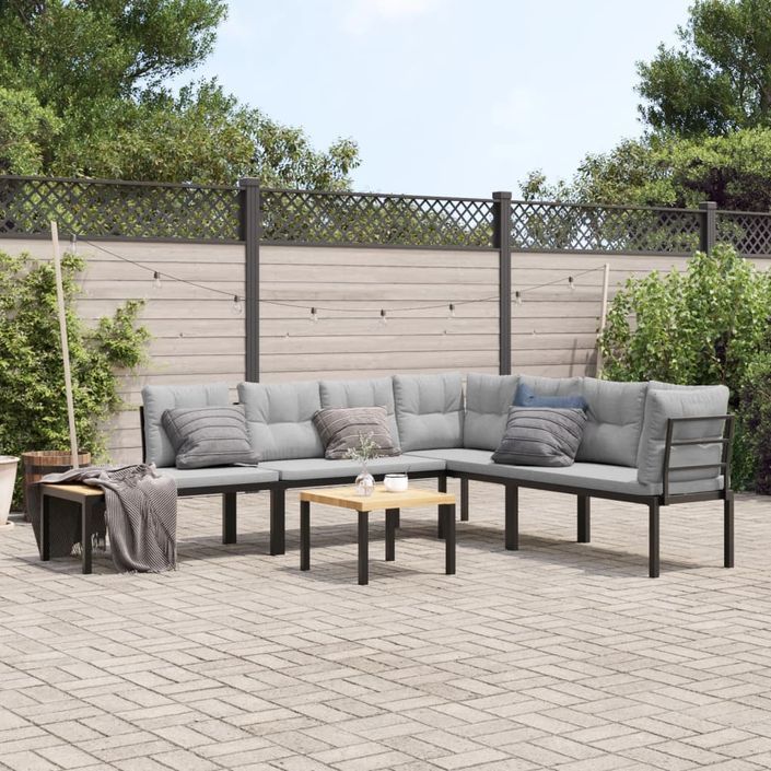 Ensemble de banc de jardin avec coussins 5 pcs noir - Photo n°1