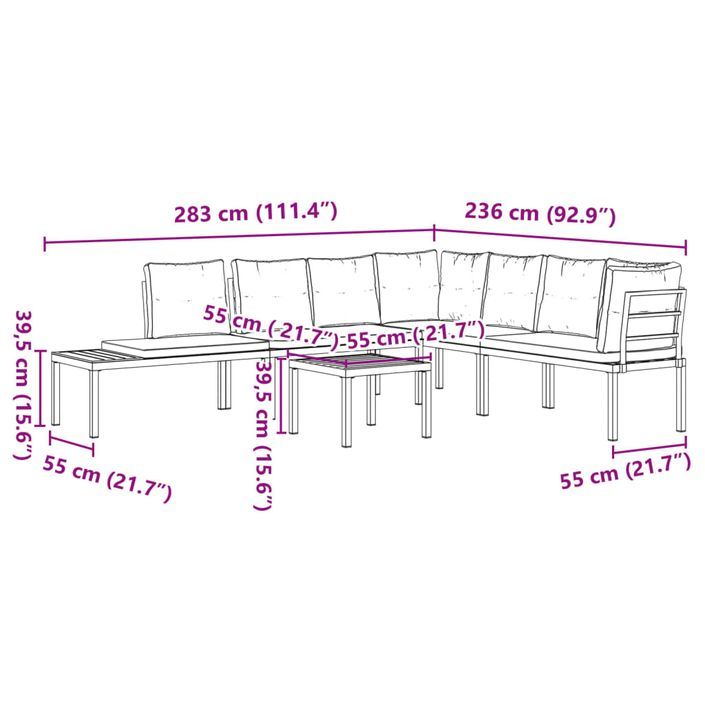 Ensemble de banc de jardin avec coussins 5 pcs noir - Photo n°8